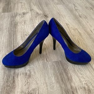 Blue suede heels